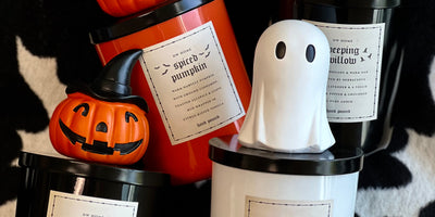 halloween candles with big jack-o-lantern and ghost knobs.