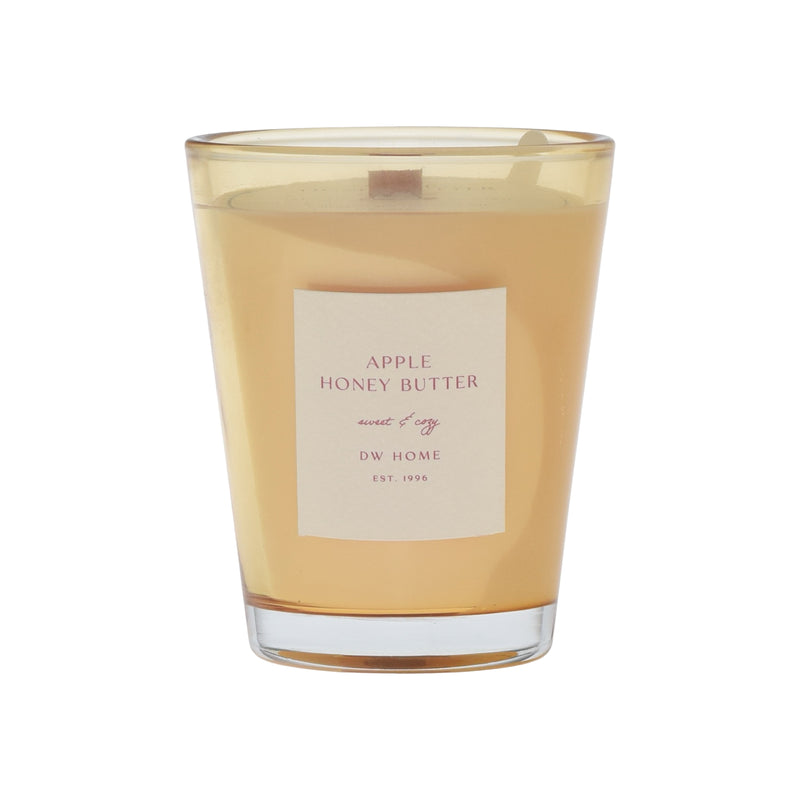 Vase jar candle with 'Apple Honey Butter' label on a white background