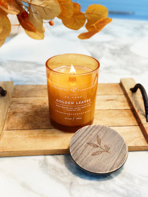Golden Leaves Candle Wooden Wick