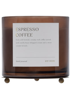 Brown candle labeled 'Espresso Coffee' with a white label on a white background