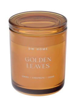 Orange DW Home 'Golden Leaves' candle in amber glass