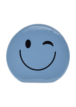 Goodies, blue ceramic winky eyes smiley face candle
