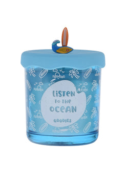 Goodies, blue, Listen to the ocean candle with silicone lid and knob accent