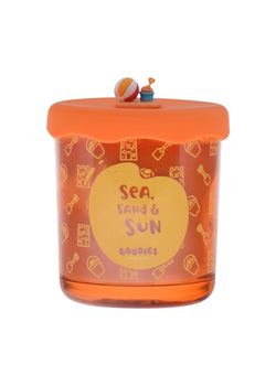 Goodies, orange, sea sand & sun candle with silicone lid and knob accent