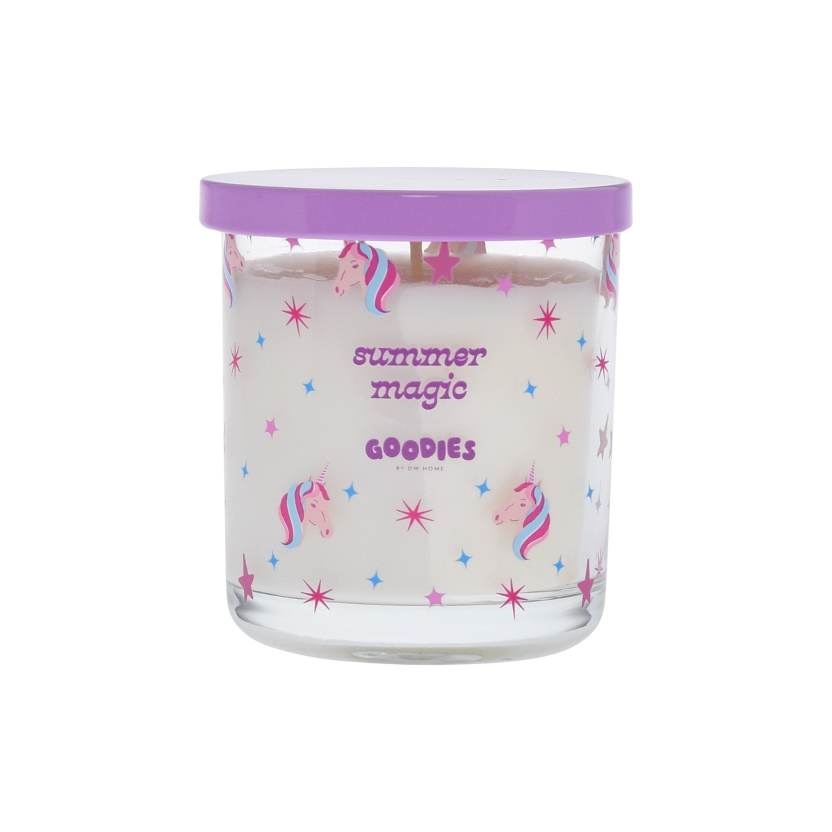 Goodies, summer magic candle with unicorn and star designs