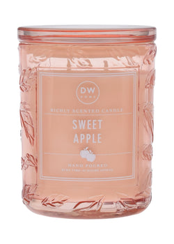 Decorative candle jar with 'Sweet Apple' label on a white background