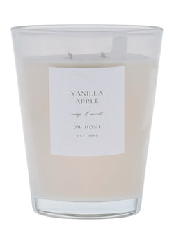White vase, Vanilla Apple candle with a label on a white background
