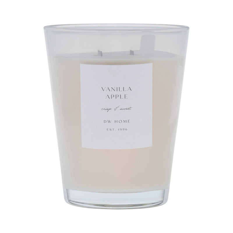 White vase, Vanilla Apple candle with a label on a white background
