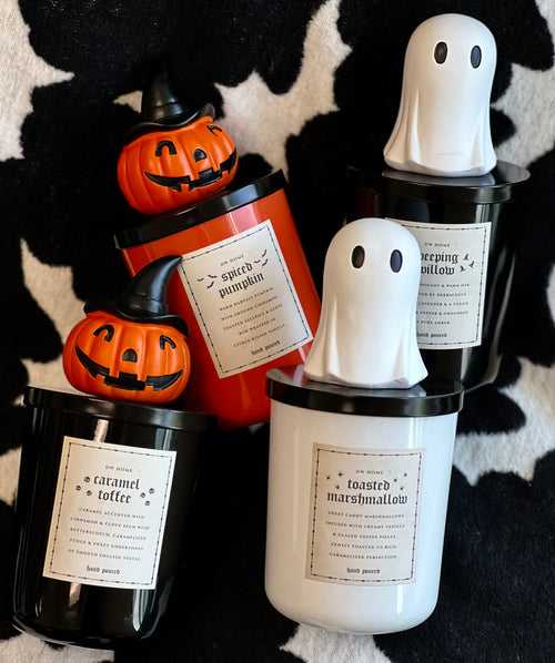 halloween candles with big jack-o-lantern and ghost knobs.