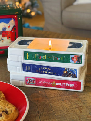 Merry Movie Night VHS Tape Ceramic Single Wick Candle