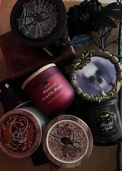 Mystical Vanilla Musk Candle alongside other candles 