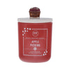 Red candle labeled 'Apple Picking' with a decorative lid with an apple basket
