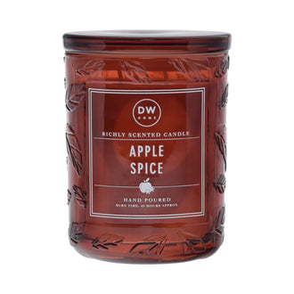 Decorative candle with 'DW Home' label on a white background
