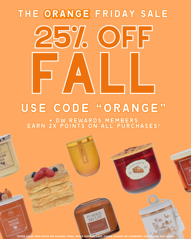 Promotional flyer for 'The Orange Friday Sale' with fall-themed products on an orange background.