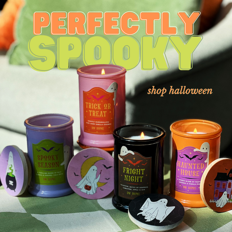 Perfectly Spooky banner. 4 Vintage halloween candles.
