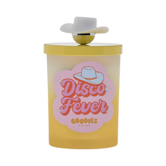 Goodies, Disco Fever candle with silicone lid and disco ball, cowboy hat knob accent