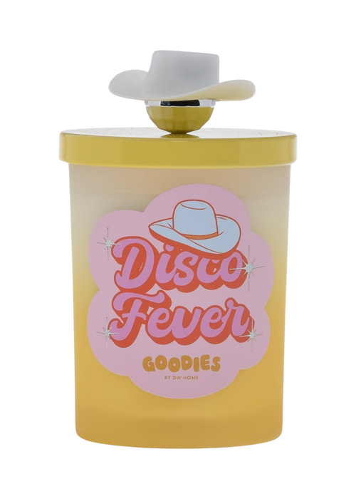 Goodies, Disco Fever candle with silicone lid and disco ball, cowboy hat knob accent