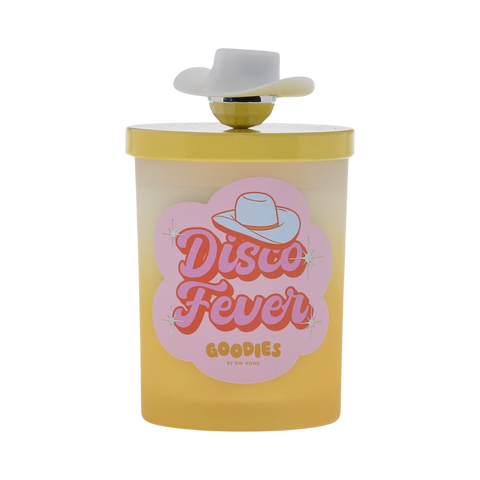 Goodies, Disco Fever candle with silicone lid and disco ball, cowboy hat knob accent