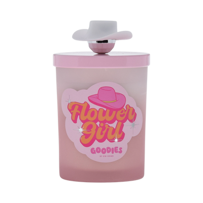Goodies, Flower Girl candle with silicone lid and disco ball, cowboy hat knob accent