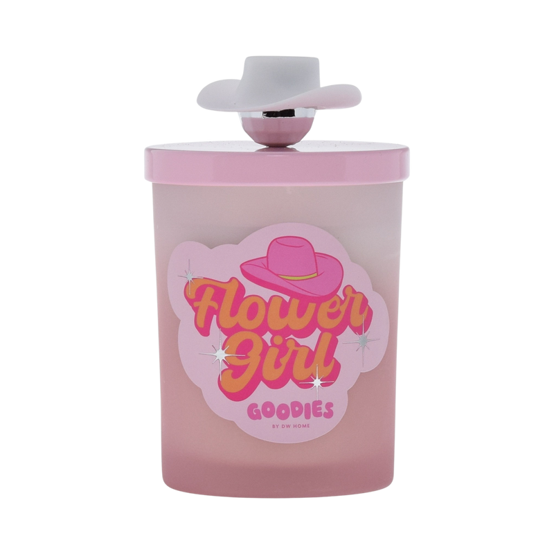 Goodies, Flower Girl candle with silicone lid and disco ball, cowboy hat knob accent