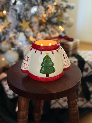 Peppermint Patchwork Ceramic Double Wick Candle