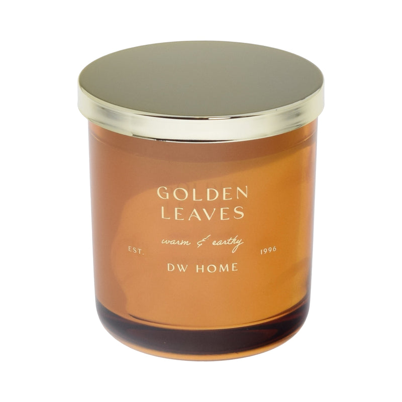 DW Home 'Golden Leaves' candle with a gold lid