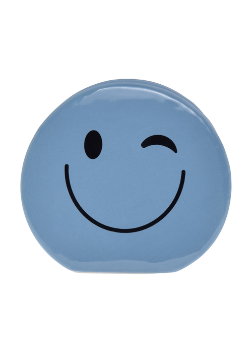 Goodies, blue ceramic winky eyes smiley face candle