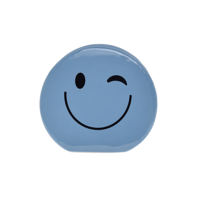 Goodies, blue ceramic winky eyes smiley face candle