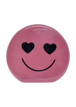 Goodies, pink ceramic heart-eyes smiley face candle