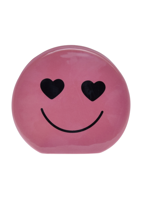 Goodies, pink ceramic heart-eyes smiley face candle