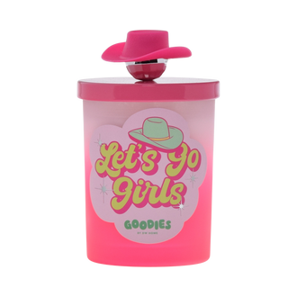 Goodies, Let's Go Girls, candle with silicone lid and disco ball, cowboy hat knob accent