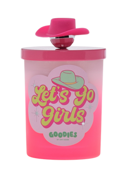 Goodies, Let's Go Girls, candle with silicone lid and disco ball, cowboy hat knob accent