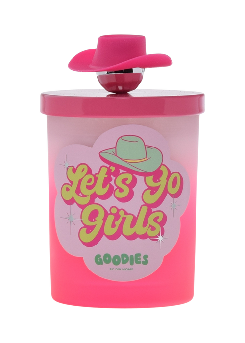 Goodies, Let's Go Girls, candle with silicone lid and disco ball, cowboy hat knob accent