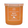 DW Home Maple Hazelnut candle with a white label on an orange background