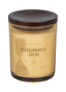 DW Home | Patchouli Oud Scented Candle | Premium Wax & Lead-Free Wicks | Medium Single Wick