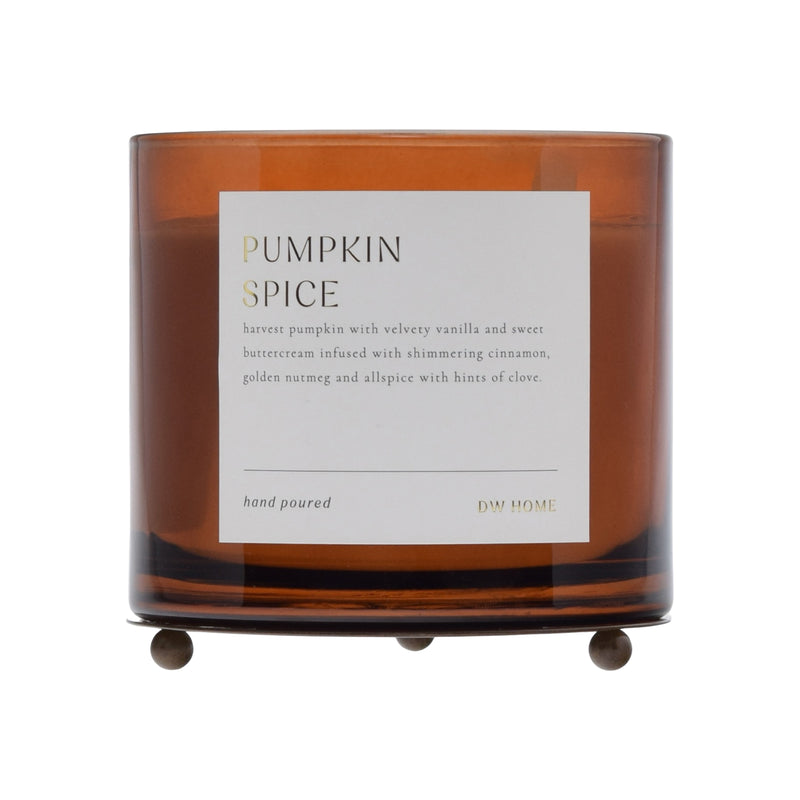 Pumpkin spice candle with a label on a white background