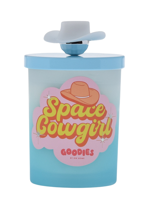 Goodies, Space Cowgirl candle with silicone lid and disco ball, cowboy hat knob accent
