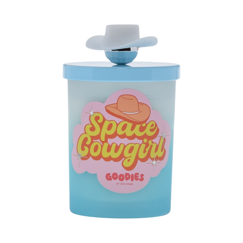 Goodies, Space Cowgirl candle with silicone lid and disco ball, cowboy hat knob accent