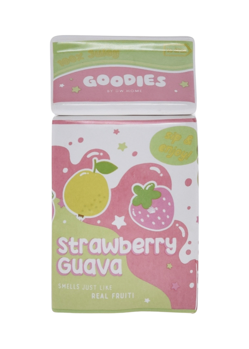 Goodies, ceramic strawberry guava juice carton candle with lid