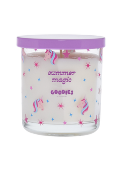 Goodies, summer magic candle with unicorn and star designs