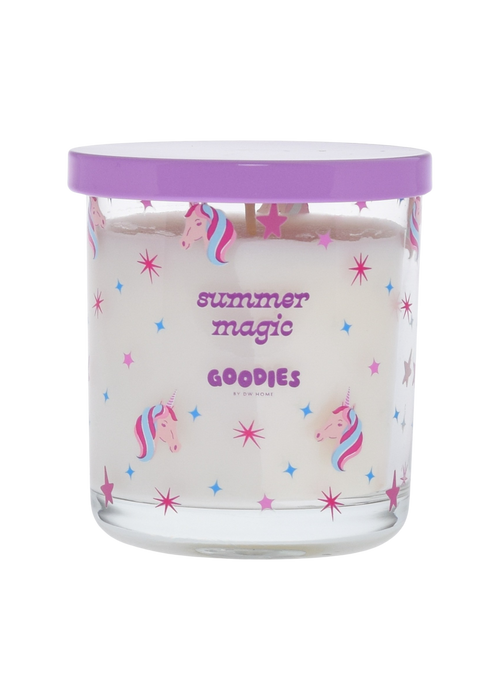Goodies, summer magic candle with unicorn and star designs