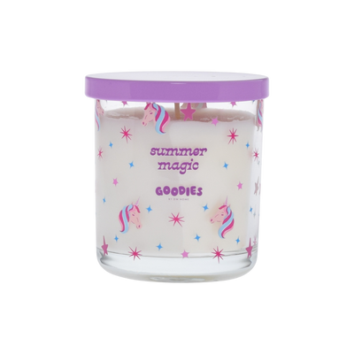 Goodies, summer magic candle with unicorn and star designs