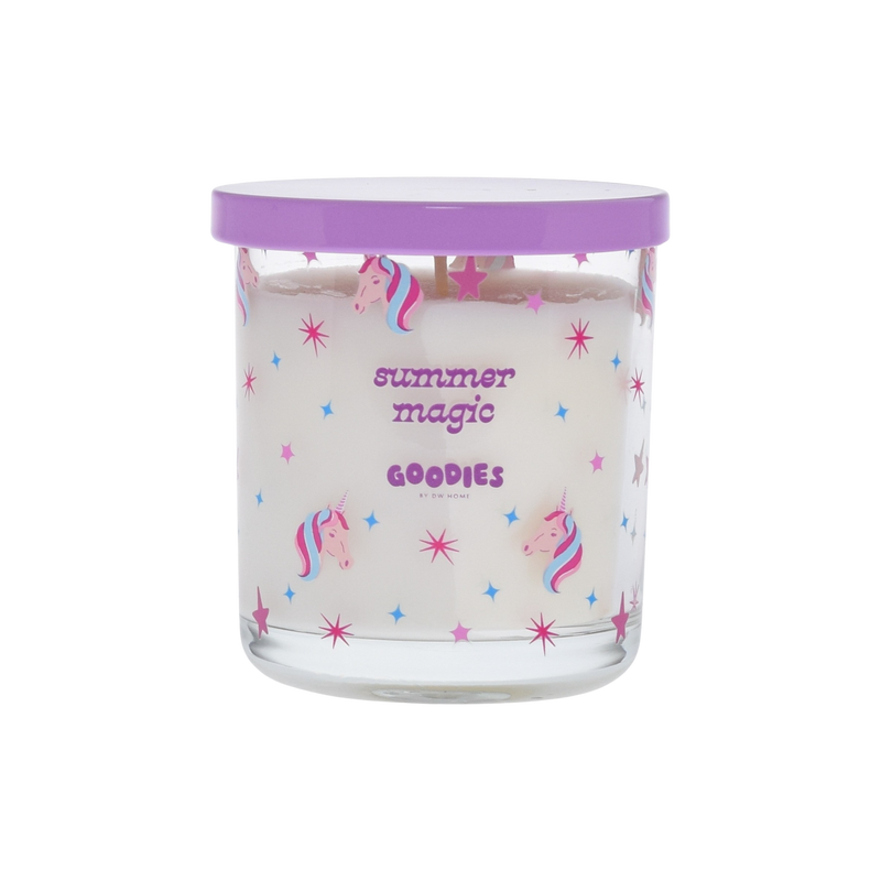 Goodies, summer magic candle with unicorn and star designs