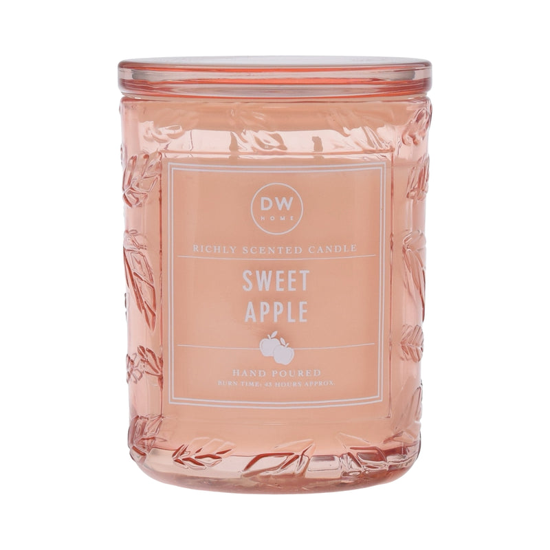 Decorative candle jar with 'Sweet Apple' label on a white background