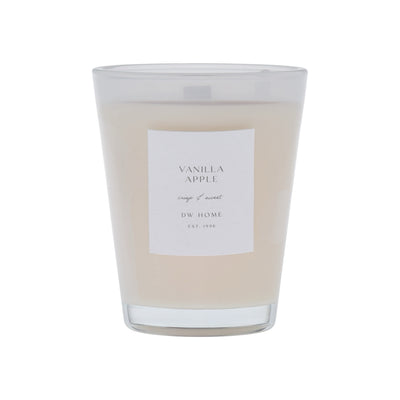 White vase, Vanilla Apple candle with a label on a white background