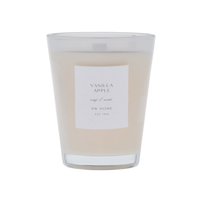 White vase, Vanilla Apple candle with a label on a white background
