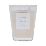 White vase, Vanilla Apple candle with a label on a white background