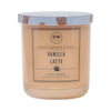 Vanilla Latte candle with decorative lid on a white background