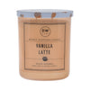 Vanilla Latte candle with DW Home branding on a beige background