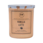 Vanilla Latte candle with DW Home branding on a beige background